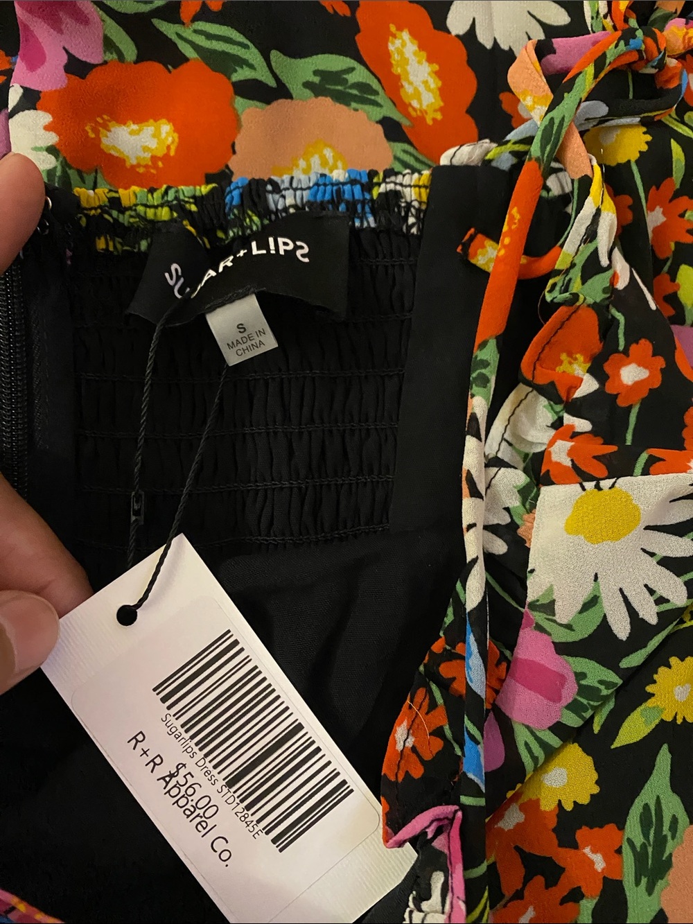Sugarlips Black Floral Tie-Shoulder Ruffle Mini Dress - Picture 5 of 6
